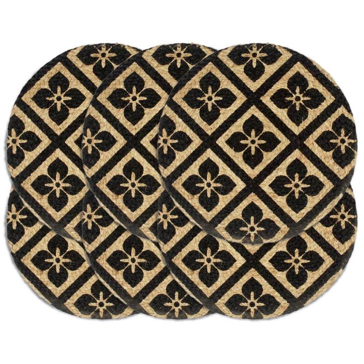 vidaXL Placemats 6 st rond 38 cm jute zwart, Huis en Inrichting, Keuken | Textiel, Zwart, Nieuw, Verzenden