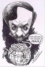 Pentekening Amerika - Iran olie (lijst optie, Tekeningen), Antiek en Kunst, Verzenden