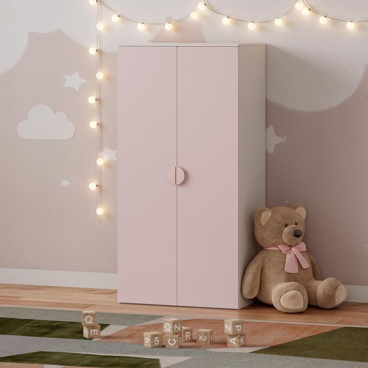 Kinderkast Sandnes 2-deurs 123x60x40 cm wit en roze [en.casa, Huis en Inrichting, Kasten | Kledingkasten, Verzenden