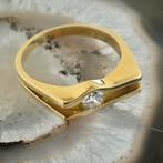 18 Krt. Gouden ring met diamant 0,22 ct. (geelgoud), Sieraden, Tassen en Uiterlijk, Ringen, Gebruikt, Overige kleuren, Heer, Ophalen of Verzenden