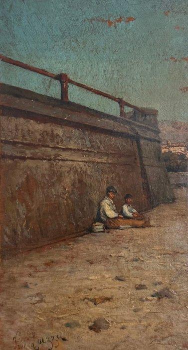 Giuseppe Laezza (1835-1905) - Pescatori a Napoli, Antiek en Kunst, Kunst | Schilderijen | Klassiek