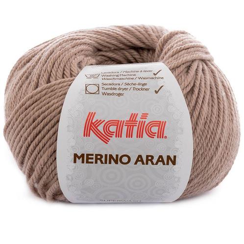 Katia Merino Aran - 74 donkerbeige - Merinogaren, Hobby en Vrije tijd, Breien en Haken, Ophalen of Verzenden