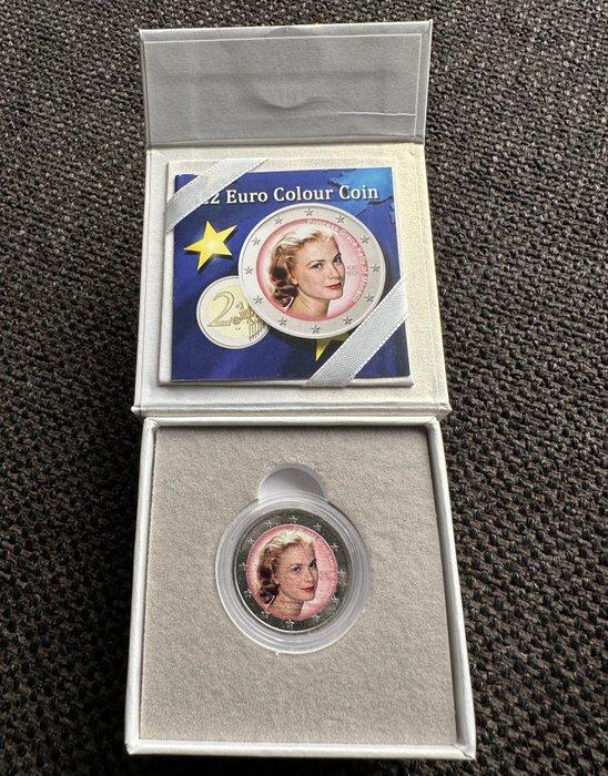 Monaco. 2 Euro ND Grace Kelly gekleurd in cassette (Zonder, Postzegels en Munten, Munten | Europa | Euromunten