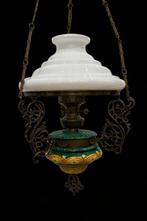 Plafondlamp - Majolica, Gegoten messing, Opaline glas