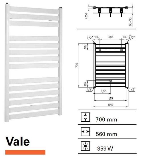 Handdoekradiator Vale 700 x 560 mm Zilver metallic, Doe-het-zelf en Verbouw, Sanitair, Overige typen, Nieuw, Ophalen of Verzenden