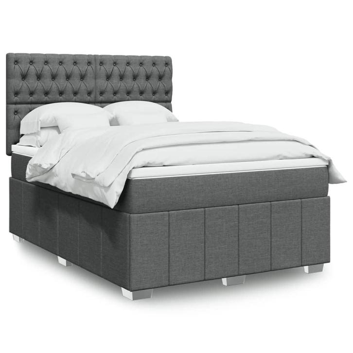 vidaXL Boxspring met matras stof donkergrijs 160x200 cm, Huis en Inrichting, Slaapkamer | Bedden, 160 cm, 200 cm, Grijs, Tweepersoons