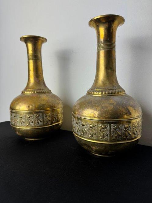 Vaas - 2 oude antieke messing vazen - Koper, Messing, Antiek en Kunst, Curiosa en Brocante