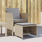 vidaXL Tuinstoel met voetenbank poly rattan beige, Tuin en Terras, Tuinsets en Loungesets, Verzenden, Nieuw, Rotan