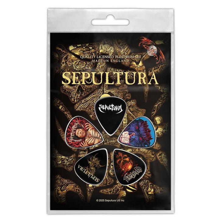 Sepultura Discograpy - Plectrum 5-pack officiële merchandise, Verzamelen, Muziek, Artiesten en Beroemdheden, Gebruiksvoorwerp
