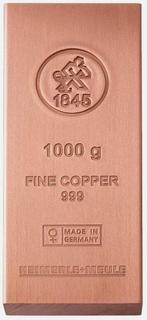 1 kilogram koper - .999 - Heimerle + Meule. (Zonder, Postzegels en Munten