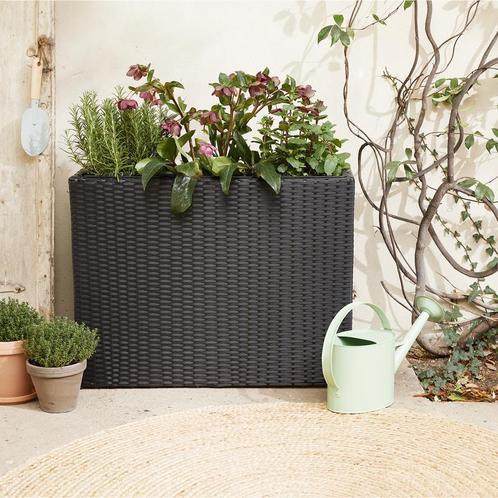 Rattan plantenbak 3-in-1 - zwart - 70 x 24 x 60 cm, Tuin en Terras, Bloembakken en Plantenbakken, Nieuw, Verzenden