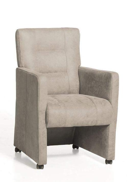 Eetkamerstoel Donna met wieltjes - eetkamerstoelen - Beige, Huis en Inrichting, Stoelen, Nieuw, Stof
