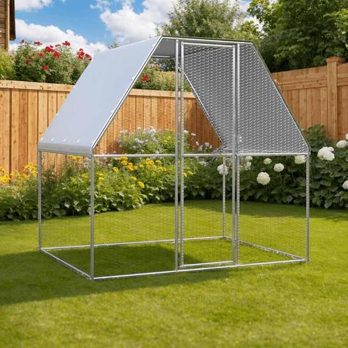 vidaXL Kippenkooi 2x2x2 m gegalvaniseerd staal zilverkleurig, Dieren en Toebehoren, Knaagdieren en Konijnen | Hokken en Kooien