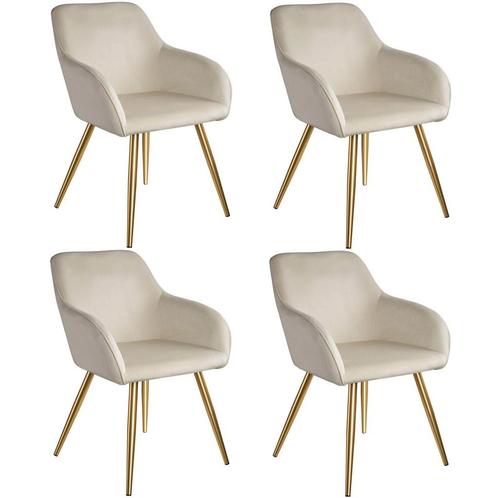 Eetkamerstoel Marilyn fluweellook, gouden poten - creme/goud, Huis en Inrichting, Stoelen, Verzenden