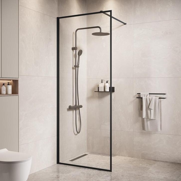 Douchewand Georgia 70 x 200 cm Zwart – Inloopdouche 8 mm, Doe-het-zelf en Verbouw, Sanitair, Nieuw, Douche, Verzenden