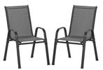 4 Stapelbare Tuinstoelen – Metaal & Ademende Stof, Grijs, Tuin en Terras, Tuinstoelen, Verzenden, Nieuw