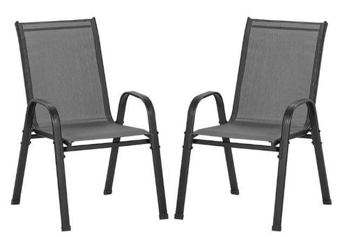 4 Stapelbare Tuinstoelen – Metaal & Ademende Stof, Grijs, Tuin en Terras, Tuinstoelen, Nieuw, Verzenden