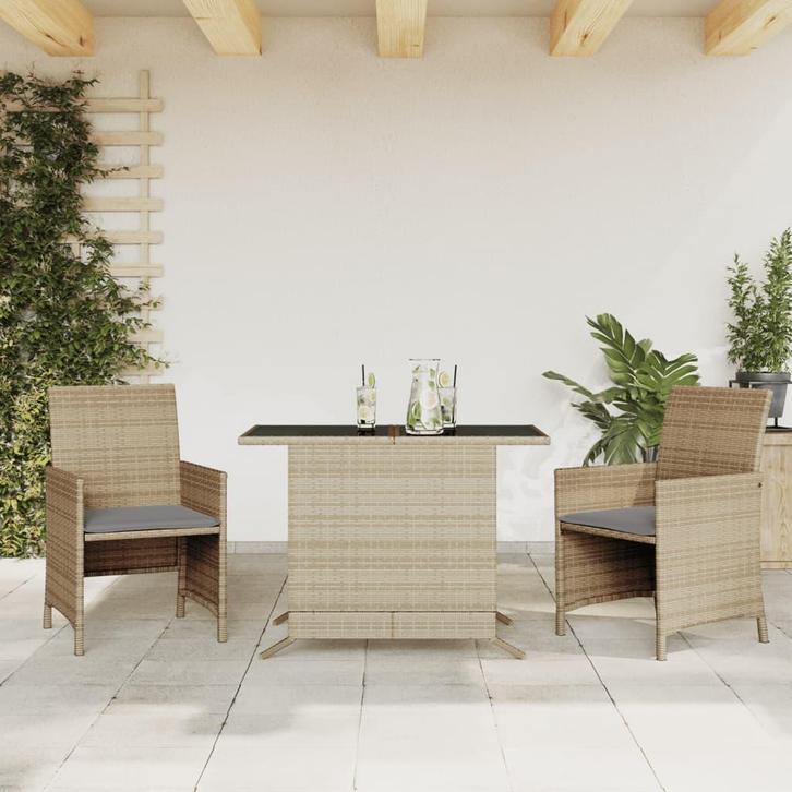 vidaXL 3-delige Bistroset met kussens poly rattan gemengd, Tuin en Terras, Tuinsets en Loungesets, Nieuw, Rotan, Verzenden
