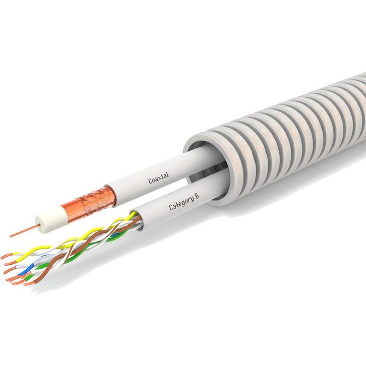 Flexibele Buis met CAT6 + Coax - Voorbedrade Flexbuis - 1x, Doe-het-zelf en Verbouw, Elektra en Kabels, Nieuw, Ophalen of Verzenden