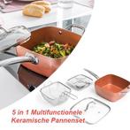 5 in 1 Multifunctionele Keramische Pannenset (4 delig), Verzenden, Nieuw, Rvs, Keramische plaat