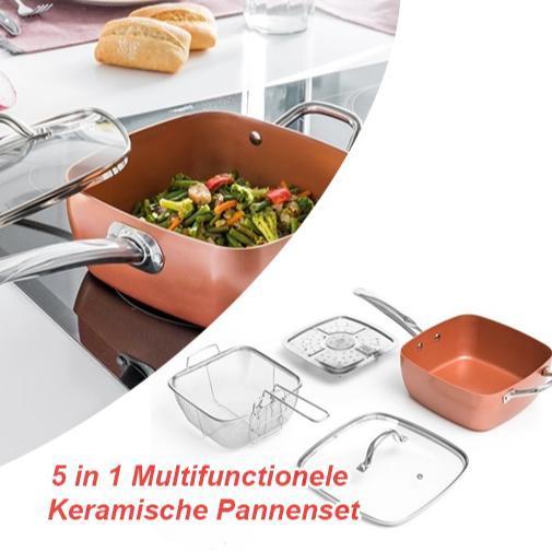 5 in 1 Multifunctionele Keramische Pannenset (4 delig), Huis en Inrichting, Keuken | Potten en Pannen, Nieuw, Rvs, Keramische plaat