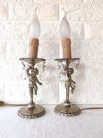 Tafellamp (2) - Paar antieke zilveren cherubijnlampen met