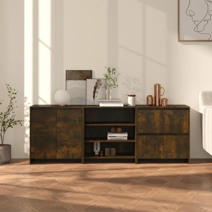 vidaXL 3 st Dressoirs bewerkt hout gerookt eikenkleurig, Huis en Inrichting, Kasten | Dressoirs, Nieuw, Overige houtsoorten, Verzenden
