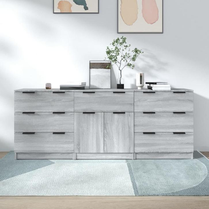vidaXL 3-delige Dressoirs bewerkt hout grijs sonoma, Huis en Inrichting, Kasten | Dressoirs, 25 tot 50 cm, Nieuw, 50 tot 100 cm