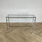 Glazen design sidetable, (hxbxd) 79x148x44 cm, glas - chroom, Ophalen of Verzenden, Gebruikt