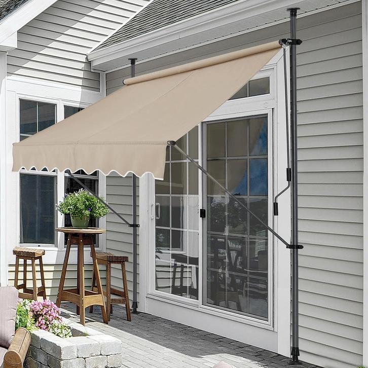 Klem zonwering luifel uitschuifbaar zandkleurig 400x120 cm, Tuin en Terras, Zonneschermen, Verzenden