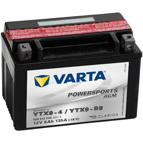 Varta Powersports AGM YTX9-BS accu | 508 012 008 | 12V 8Ah, Auto-onderdelen, Accu's en Toebehoren, Ophalen of Verzenden