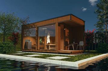 Sauna: Moderne thermowood buitensauna veranda, overkapping