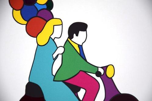 Marco Lodola (1955) - Coppia in Vespa con palloncini, Antiek en Kunst, Antiek | Overige Antiek