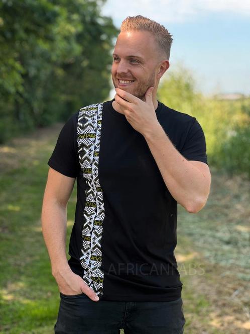 T-shirt met Afrikaanse print details - wit / groene bogolan, Kleding | Heren, T-shirts, Nieuw, Ophalen of Verzenden