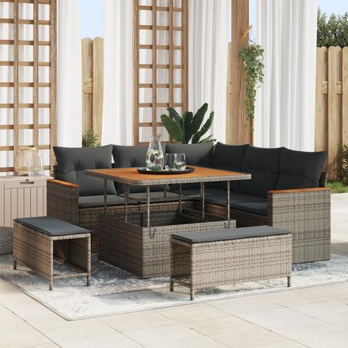 vidaXL 8-delige Tuinbankenset met kussens poly rattan acacia, Tuin en Terras, Tuinsets en Loungesets, Nieuw, Rotan, Verzenden