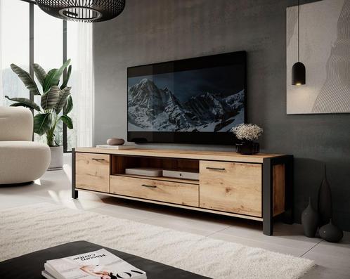 Meubella | TV-Meubel eiken zwart 210x40x50 cm, Huis en Inrichting, Kasten | Televisiemeubels, Minder dan 100 cm, 25 tot 50 cm