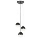 Retro hanglamp zwart met helder glas rond 3-lichts - Eclipse, Nieuw, Glas, Retro, 75 cm of meer