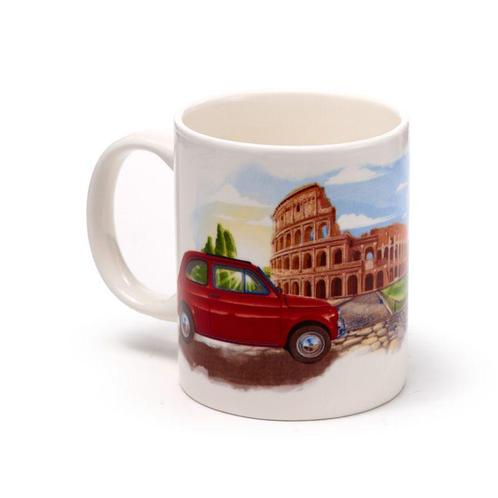Beker/Mok - Fiat 500 Retro Rome Colosseum - Rood - Porselein, Huis en Inrichting, Keuken | Servies, Nieuw, Ophalen of Verzenden