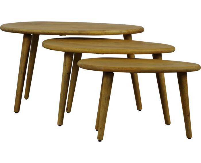 Salontafel Eden set van 3 mangohout - Naturel, Huis en Inrichting, Tafels | Salontafels, Nieuw, Ophalen of Verzenden