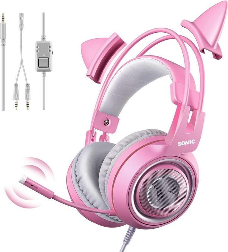 2dekans | Somic G951 - PS4 PS5 7.1 Surround - Roze Kat Ear, Muziek en Instrumenten, Microfoons, Zo goed als nieuw, Ophalen of Verzenden