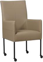 Taupe leren moderne eetkamerstoel - poot rond zwart met wiel, Overige kleuren, Nieuw, Leer, Ophalen of Verzenden