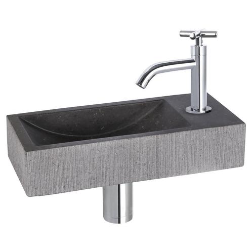 Fonteinset Differnz Ribble Natuursteen 38x18x8 cm Zwart Met, Doe-het-zelf en Verbouw, Sanitair, Overige typen, Nieuw, Chroom, Ophalen of Verzenden