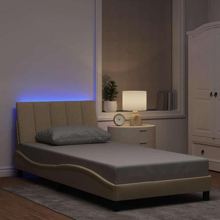 vidaXL Bedframe zonder matras Hanko 100x200 cm stof, Huis en Inrichting, Slaapkamer | Bedden, 100 cm, 200 cm, Crème, Eenpersoons