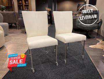 ***SALE*** 2 (set) Eetkamerstoelen Bell Wit Leder RVS beschikbaar voor biedingen