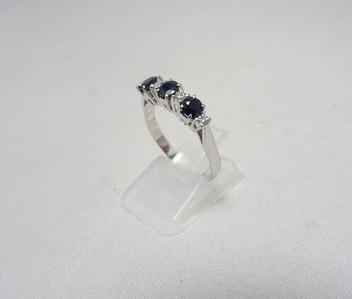 Ring - 18 karaat Witgoud Saffier - Diamant, Sieraden, Tassen en Uiterlijk, Ringen