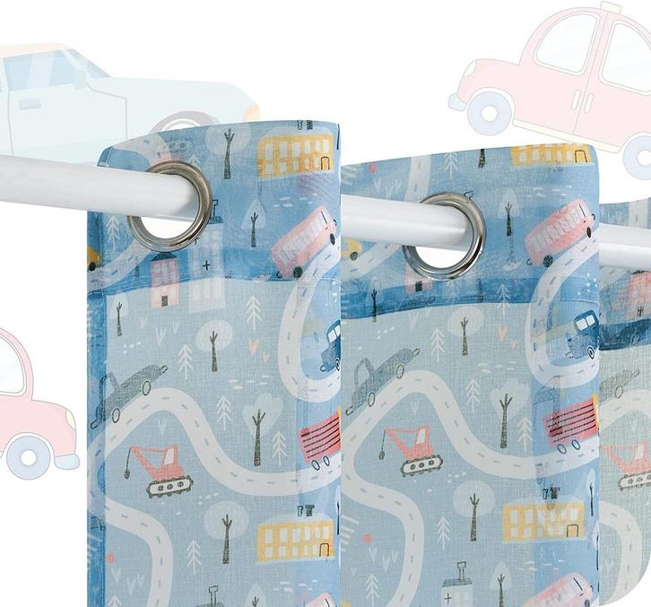 Kleurrijke Auto-Print Kindergordijnen | 140x260cm, Huis en Inrichting, Stoffering | Gordijnen en Lamellen, Blauw, Nieuw, Verzenden