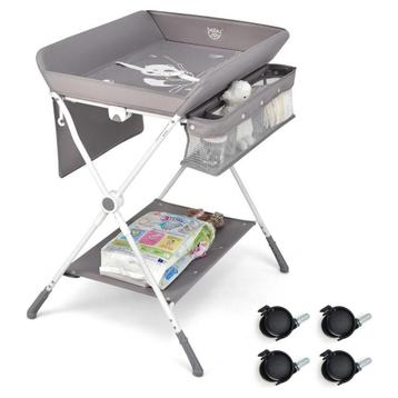 Baby Joy 4-in-1 Inklapbare Babycommode – Grijs – Verstelbaar beschikbaar voor biedingen