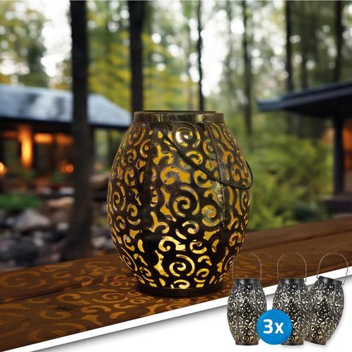 3x Solar LED tafellamp Agadir op zonne-energie met handvat, Tuin en Terras, Buitenverlichting, Led, Licht-donker-sensor, Zonne-energie