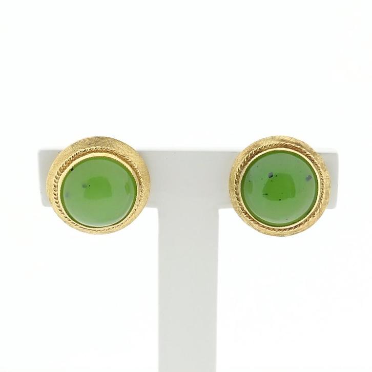 Gouden oorstekers met Jade (oorbellen, gouden oorringen), Sieraden, Tassen en Uiterlijk, Oorbellen, Overige kleuren, Gebruikt