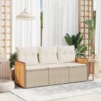 vidaXL 3-delige Loungeset met kussens poly rattan beige, Verzenden, Nieuw, Rotan, Loungeset